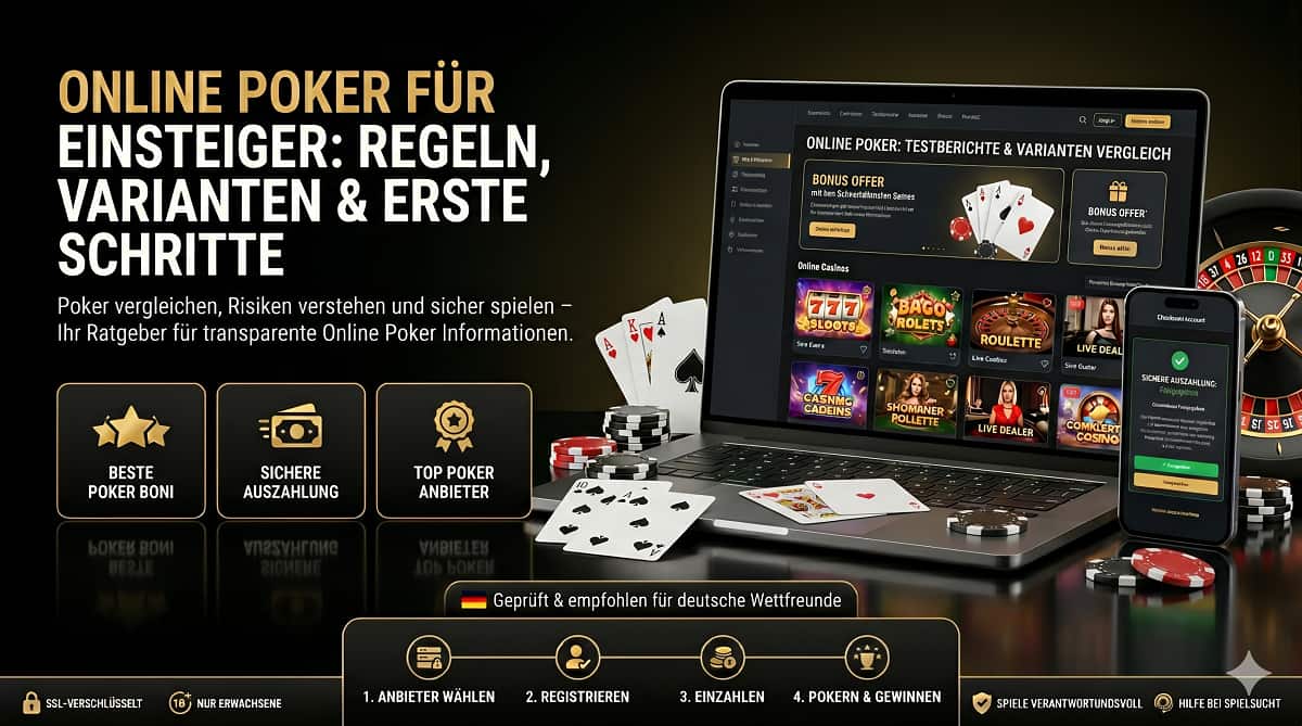 Ein edles Casino-Hero-Banner mit nützlichen Informationen und Testberichten zum Thema Online Poker.